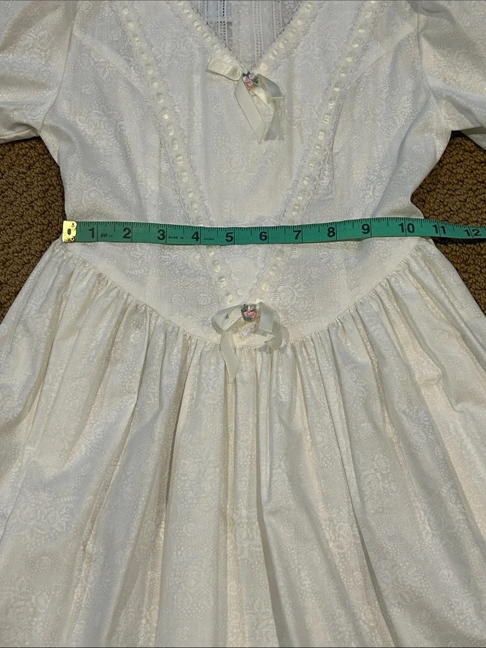 Vintage Gunne Sax Girls White Prairie Dress size 7 Floral Lace Ribbon Bow